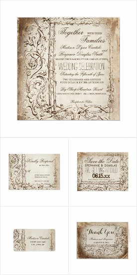 Vintage Victorian Frame Rustic Wedding Invite Set