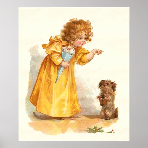 Victorian Poster: Sweet Little Girl with an Adorable Terrier by Frances Brundage Victorian Poster: Sweet Little Girl with an Adorable Terrier by Frances Brundage