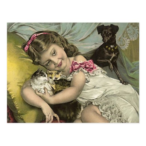 VINTAGE VICTORIAN & HER PARLOR PETS POSTCARD