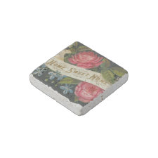 Vintage Victorian Home Sweet Home Roses Travertine Stone Magnet