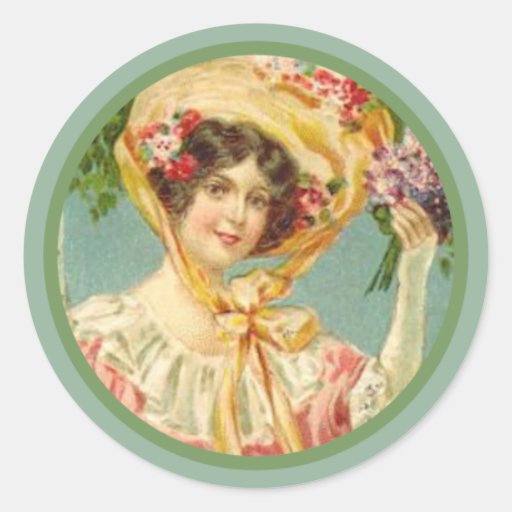 Vintage Victorian Lady Easter Bonnet Round Sticker
