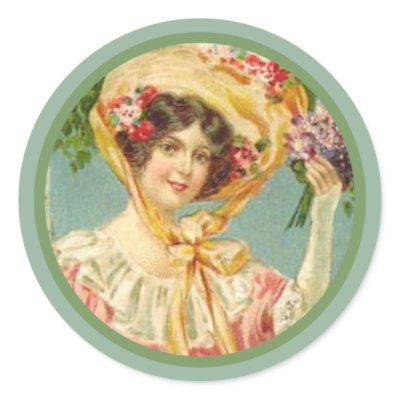 Vintage Victorian Lady Easter Bonnet Round Sticker by Vintage_Gifts