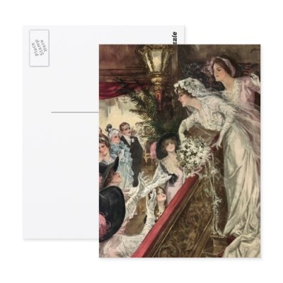 Vintage Victorian Newlywed Bride Tossing Bouquet Postcards