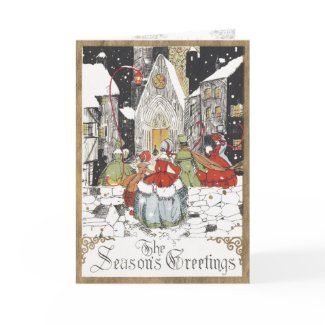 Vintage Victorian People on Christmas at Church card