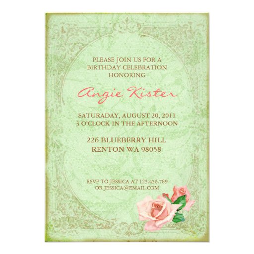 Vintage Victorian Rose Birthday Party Invitation