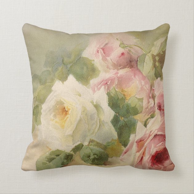 Vintage Victorian Rose Watercolor Throw Pillows