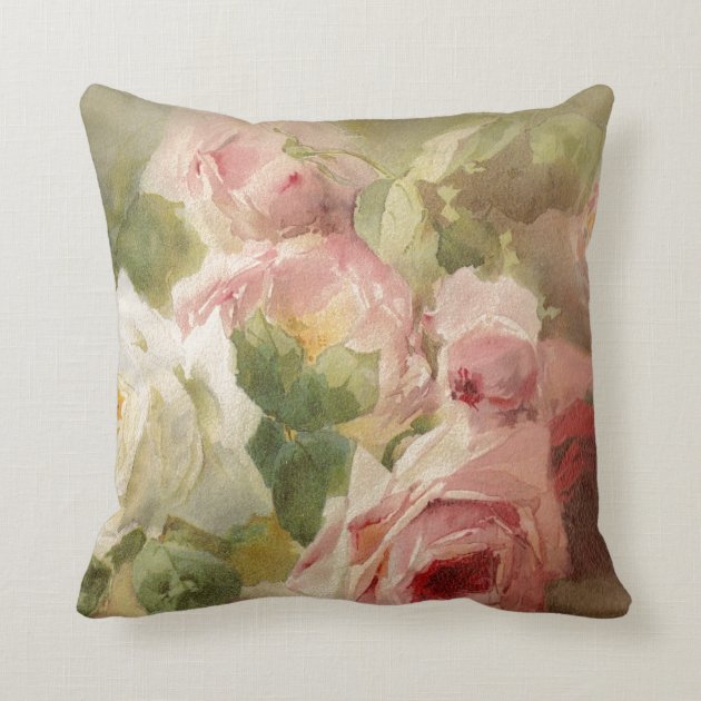 Vintage Victorian Rose Watercolor Throw Pillows