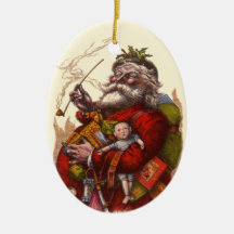 Vintage Victorian Santa Claus Smoking a Pipe Ornament