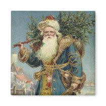 Vintage Victorian Santa Claus with Christmas Tree Refrigerator Magnets
