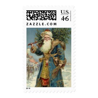 Vintage Victorian Santa Claus with Christmas Tree Stamp