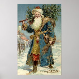 Vintage Victorian Santa Claus with Christmas Tree Posters
