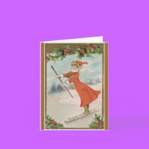 Vintage Victorian skiing Christmas card cards