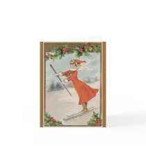 Vintage Victorian skiing Christmas card