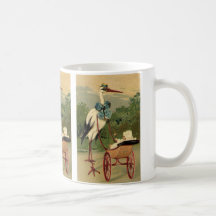 Vintage Victorian Stork and Baby Carriage Mugs