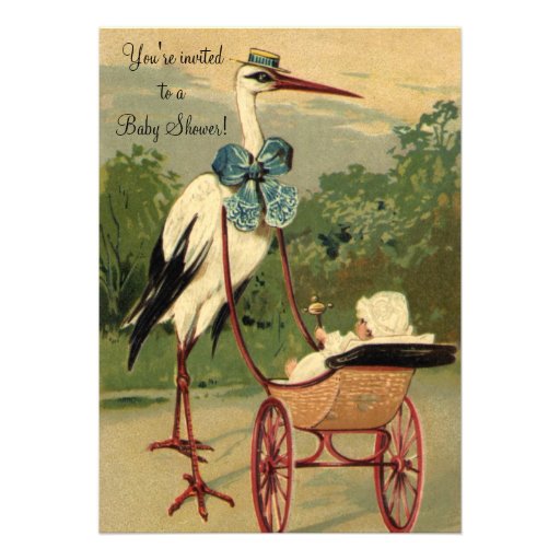 Vintage Victorian Stork Baby Shower Personalized Invite