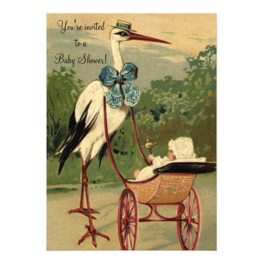 Vintage Victorian Stork Carriage Baby Shower Personalized Announcements
