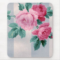 Vintage Victorian Stripes Roses Wallpaper Mousepad