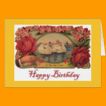 Vintage Victorian Swans Brithday cards