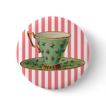 Vintage Victorian Tea Cup Pinback Buttons