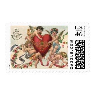 Vintage Victorian Valentine Cupids Angels Heart Stamp