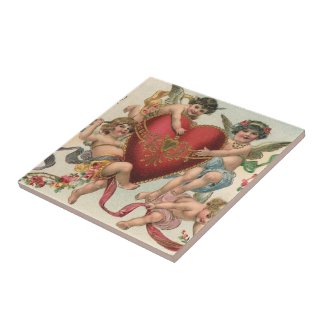 Vintage Victorian Valentine Cupids with a Heart Tiles