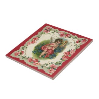 Vintage Victorian Valentine's Cupid on the Phone Tile