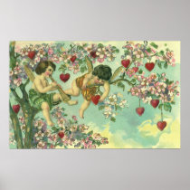 Vintage Victorian Valentine's Cupids in Heart Tree Posters