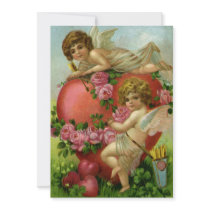 Vintage Victorian Valentines Day Angels with Heart Personalized Invitation