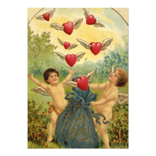 Vintage Victorian Valentine's Day Cupids Hearts Invitations (front side)