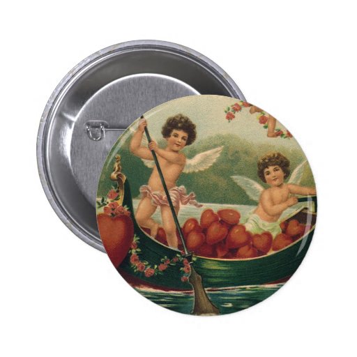 Vintage Victorian Valentine's Day Cupids in a Boat Pinback Button