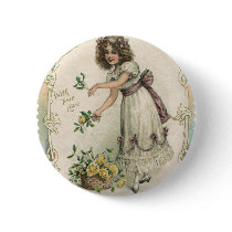 Vintage Victorian Valentine's Day Girl with Roses Pinback Button
