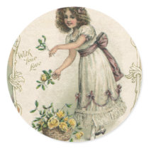 Vintage Victorian Valentine's Day Girl with Roses Sticker