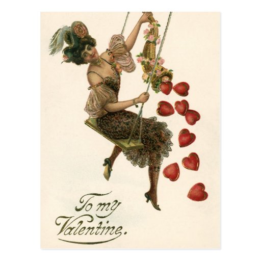 Vintage Victorian Valentines Day Lady And Hearts Postcard Zazzle