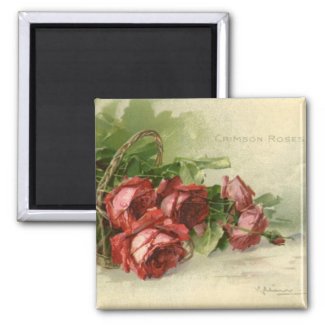 Vintage Victorian Valentine's Day, Red Roses 2 Inch Square Magnet