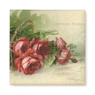 Vintage Victorian Valentine's Day, Red Roses 2 Inch Square Magnet