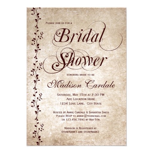 Vintage Vines Elegant Bridal Shower Invitations
