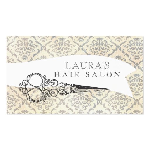 Vintage Wallpaper Scissors Hair Salon Business Business Cards (front side)
