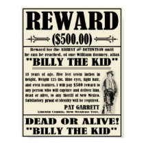 Vintage Wanted Poster Billy the Kid posters