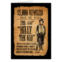 Vintage Wanted / Reward Poster for Billy the Kid Greeting Card