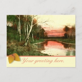 Vintage Watercolor Fall Landscape Scene postcard