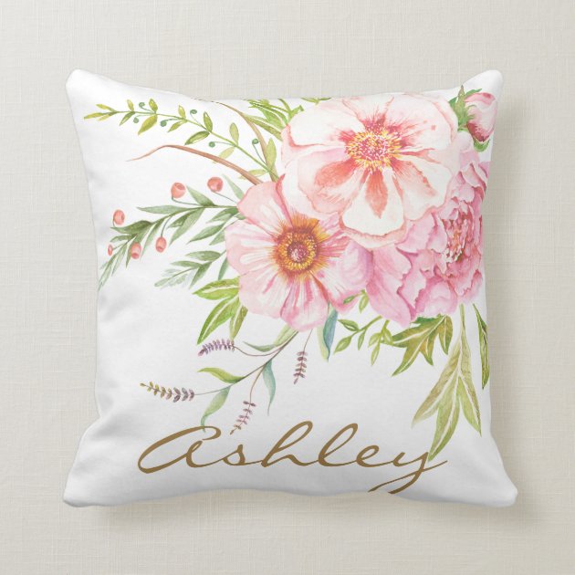 Vintage Watercolor Peonies Personalized Pillow