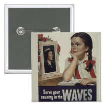 Vintage Waves Square Button