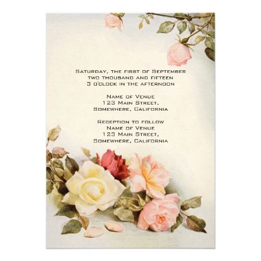 Vintage Wedding Antique Garden Rose Flowers Floral Invites