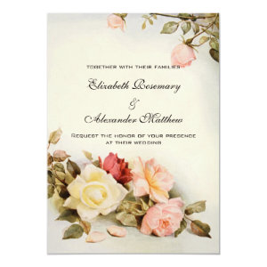 Vintage Wedding Antique Garden Rose Flowers Floral 5x7 Paper Invitation Card