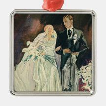 Vintage Wedding, Bride and Goom, Newlyweds Christmas Ornaments