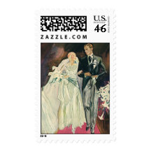 Vintage Wedding, Bride and Goom, Newlyweds Postage Stamp