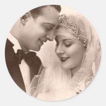 Vintage Wedding Bride and Groom Round Sticker