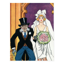 Vintage Wedding, Bride Groom, May December Romance Post Card