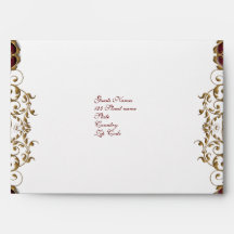 Vintage wedding burgundy gold envelope