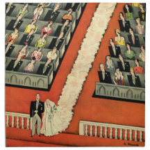 Vintage Wedding Ceremony, Bride Groom Newlyweds Cloth Napkins